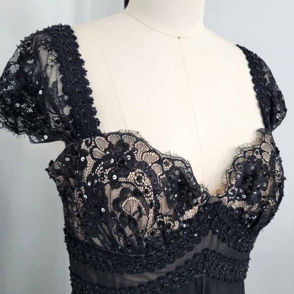 Marina Y2K Lace Beaded Formal Maxi Evening Gown Size 4  Dark Fairy Whimsigoth - Picture 2 of 14